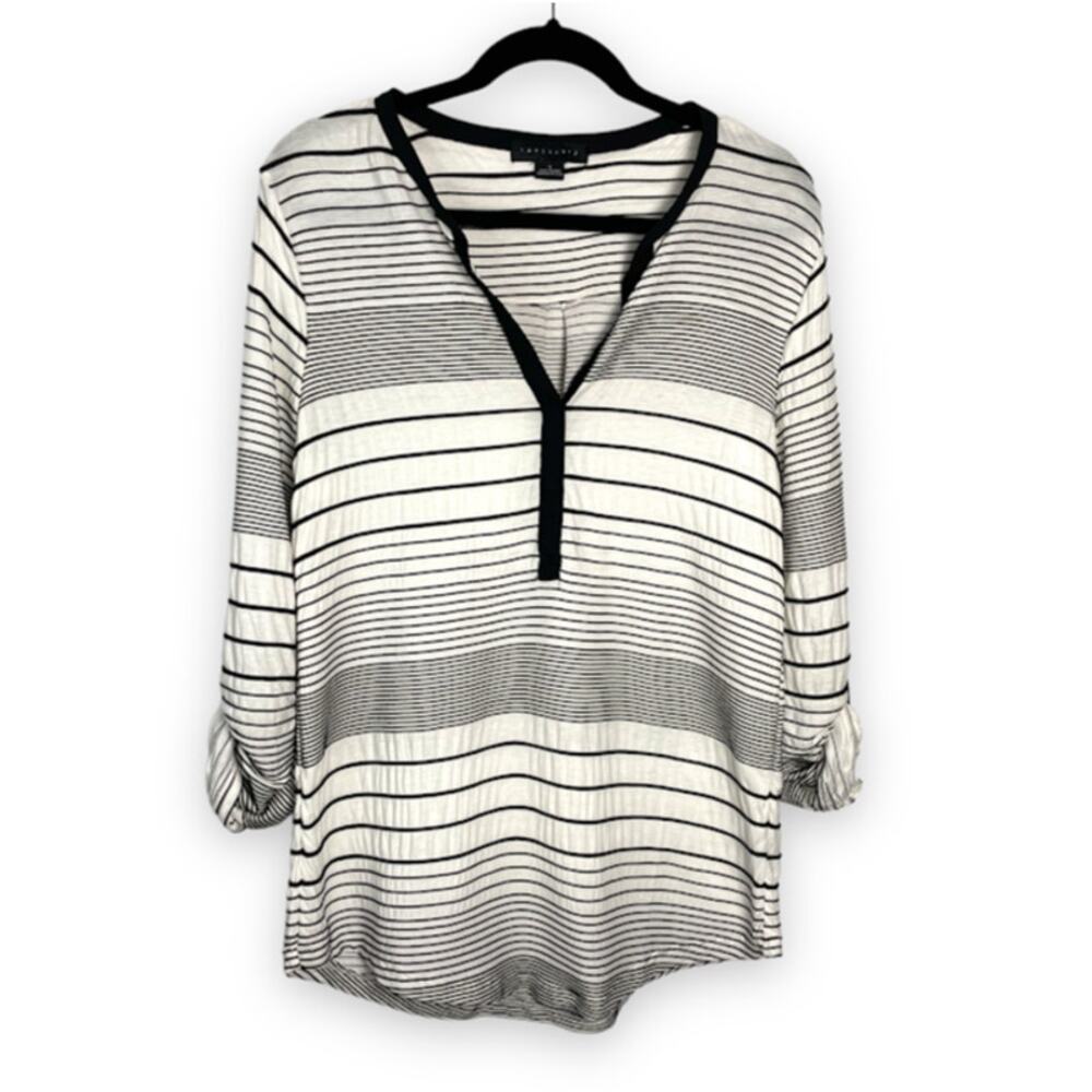 Sanctuary Womens V-Neck Oversized Textured Tunic Striped Relaxed Long Sleeve Top